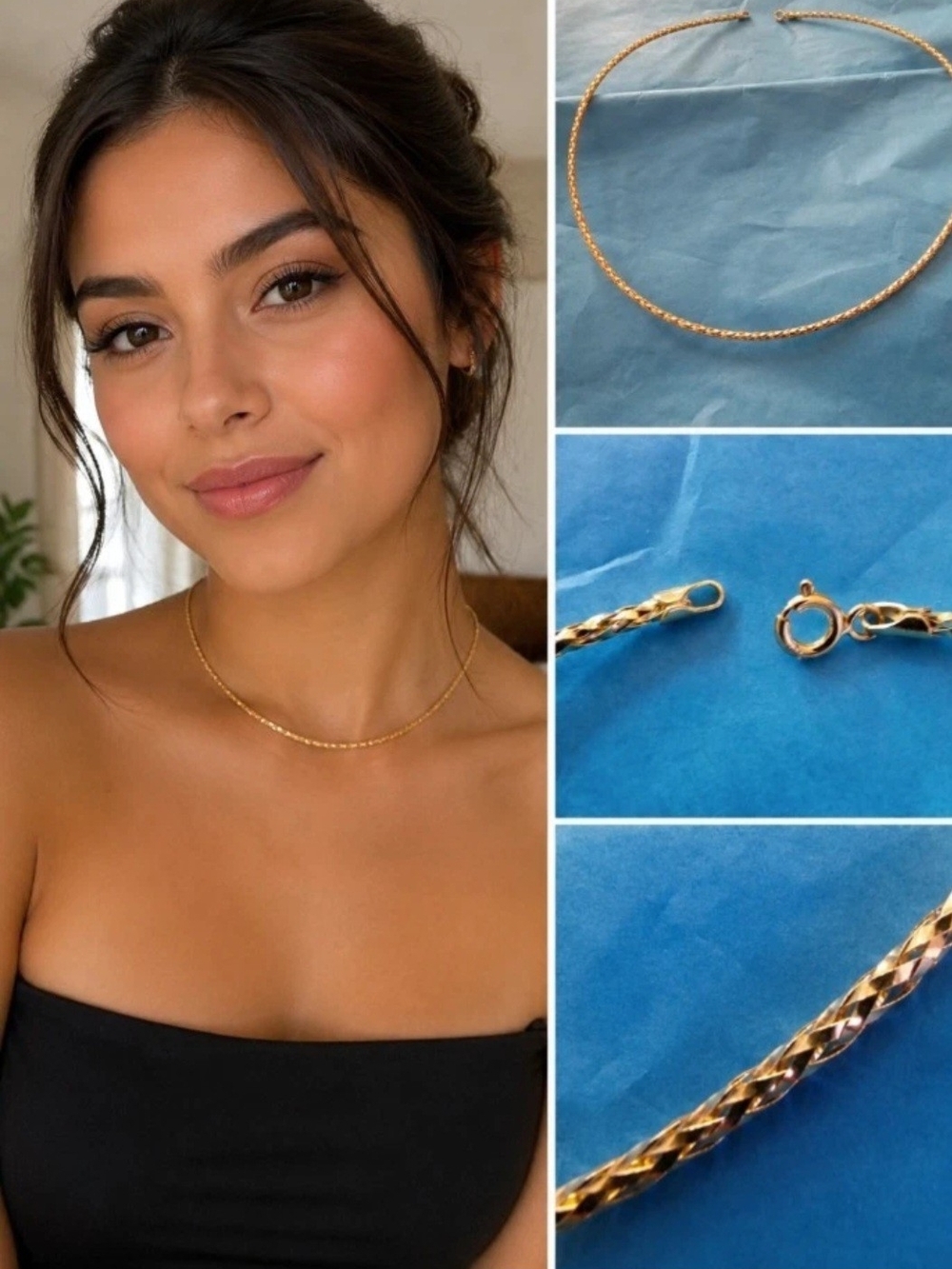 18k OMEGA Gold Twisted Rope Chain Necklace - Women Jewelry